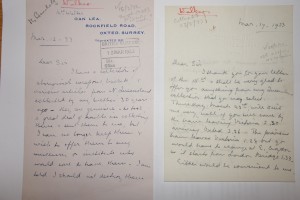 Figure 4: Letter by Derwent Vallance’s sister, Florence Mary Walker to the British Museum, 12 March 1933.